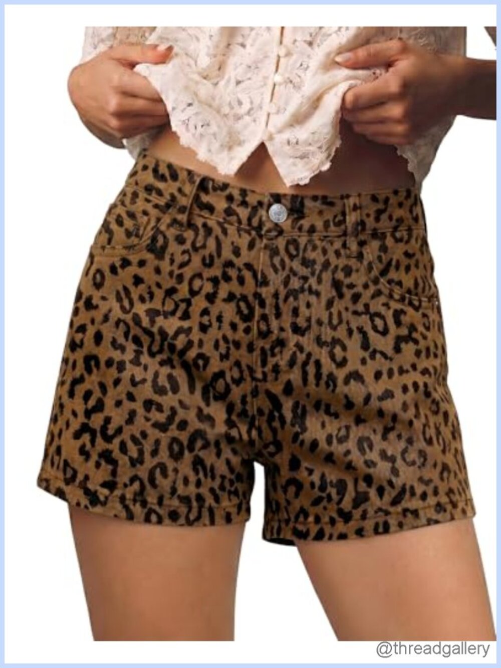 High Waisted Cheetah Leopard Print Stretchy Denim Shorts 3.5" Inseam Summer
